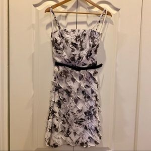 White House Black Market b&w floral ruffle dress